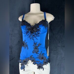 Chic Blue Camisole with Black Lace Accents